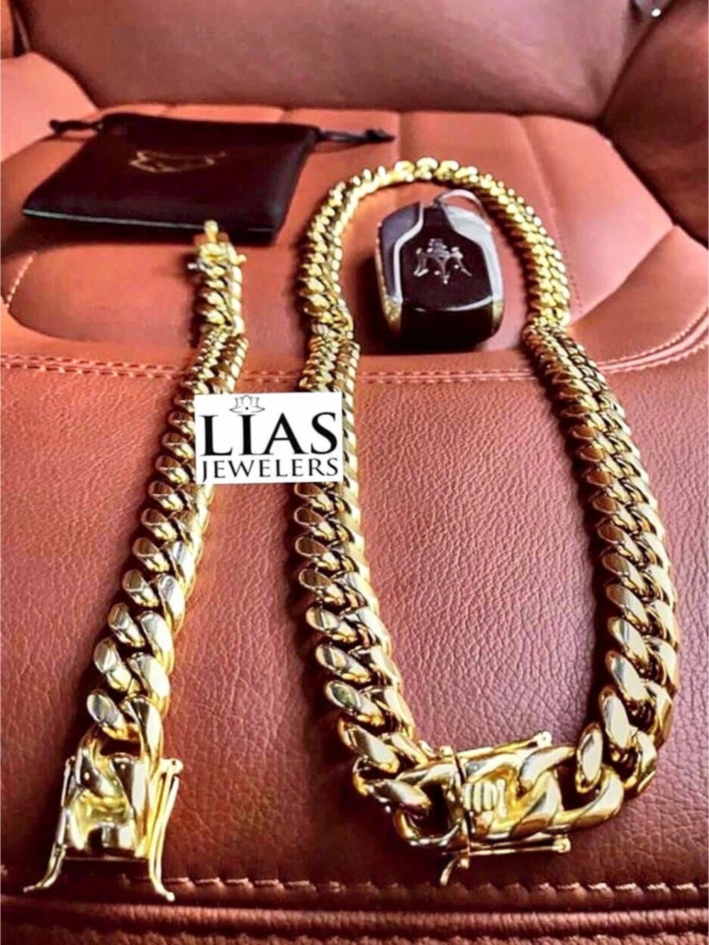 New 18k yellow gold Cuban link chain and bracelet set